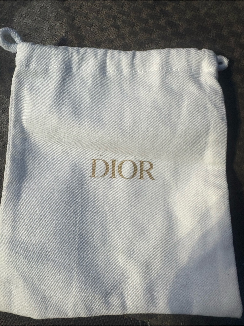 Dior White Drawstring Pouch with Gold Logo Print 5x6